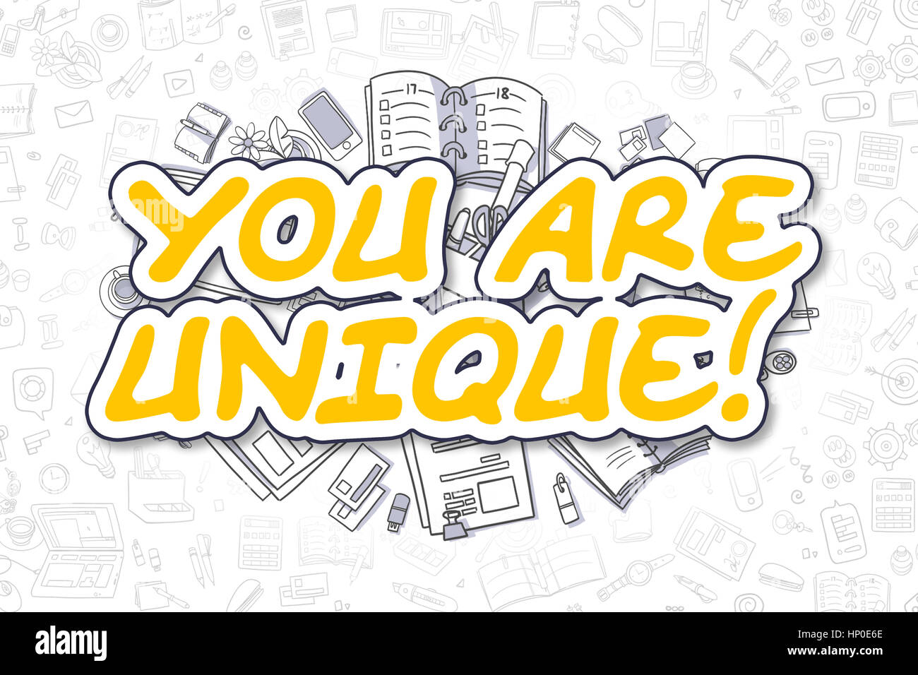 You Are Unique - Doodle Yellow Text. Business Concept. Stock Photo