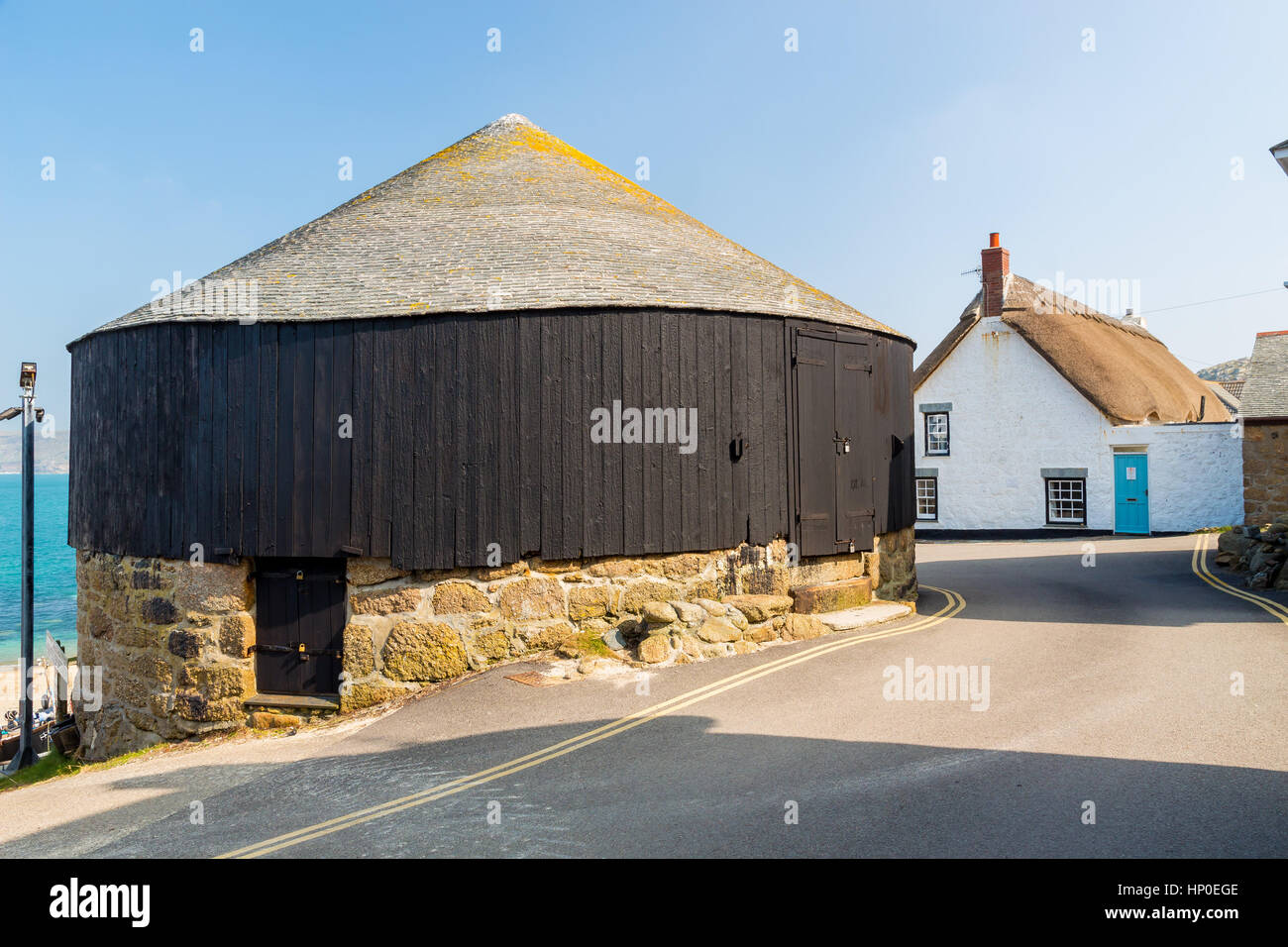 Traditional Round House next to the harbour at Sennen Cove Cornwall