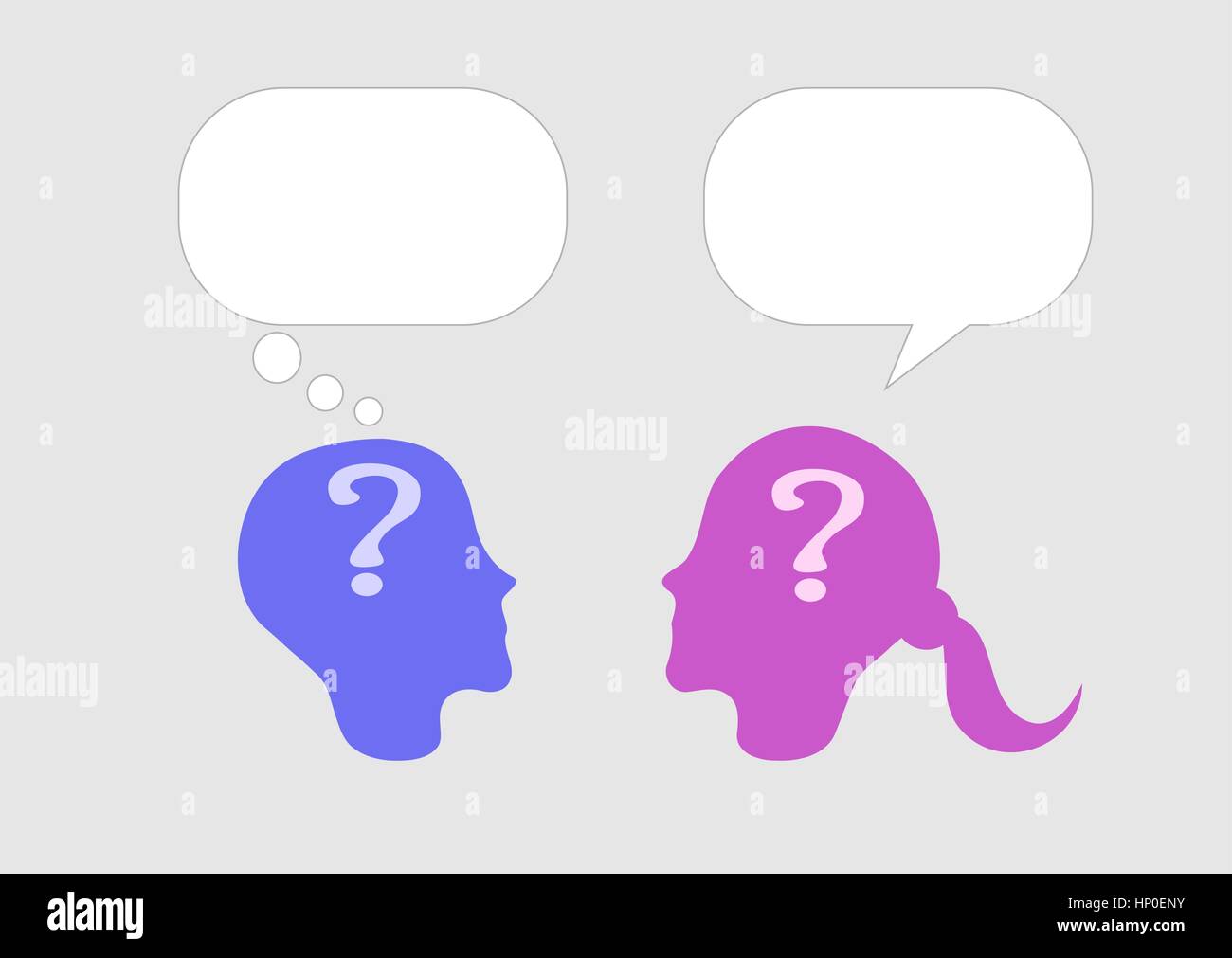 Man and woman communicate through speech bubbles. Couple conversation. Relationship, chat, communication, date,  understanding, talk. Vector Stock Vector