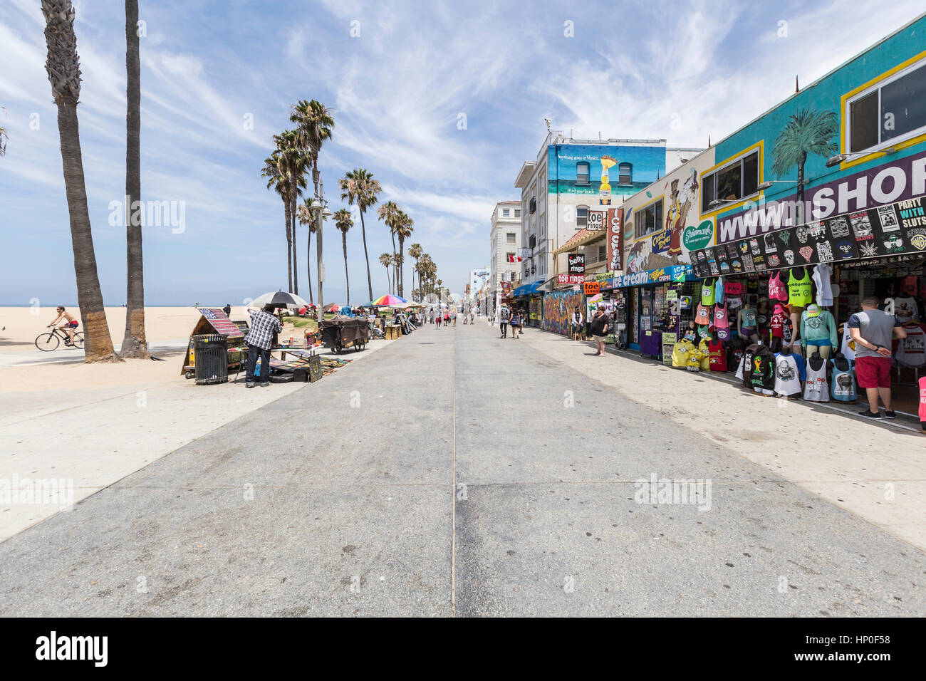 Los Angeles, California, USA - June 20, 2014:  Editorial photo of famously funky Venice Beach board walk in Los Angeles. Stock Photo