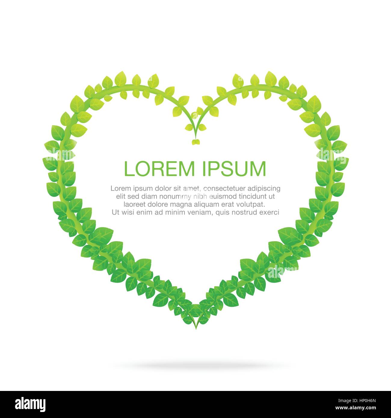 Green leaf heart shape isolated on white background vector illustration ...