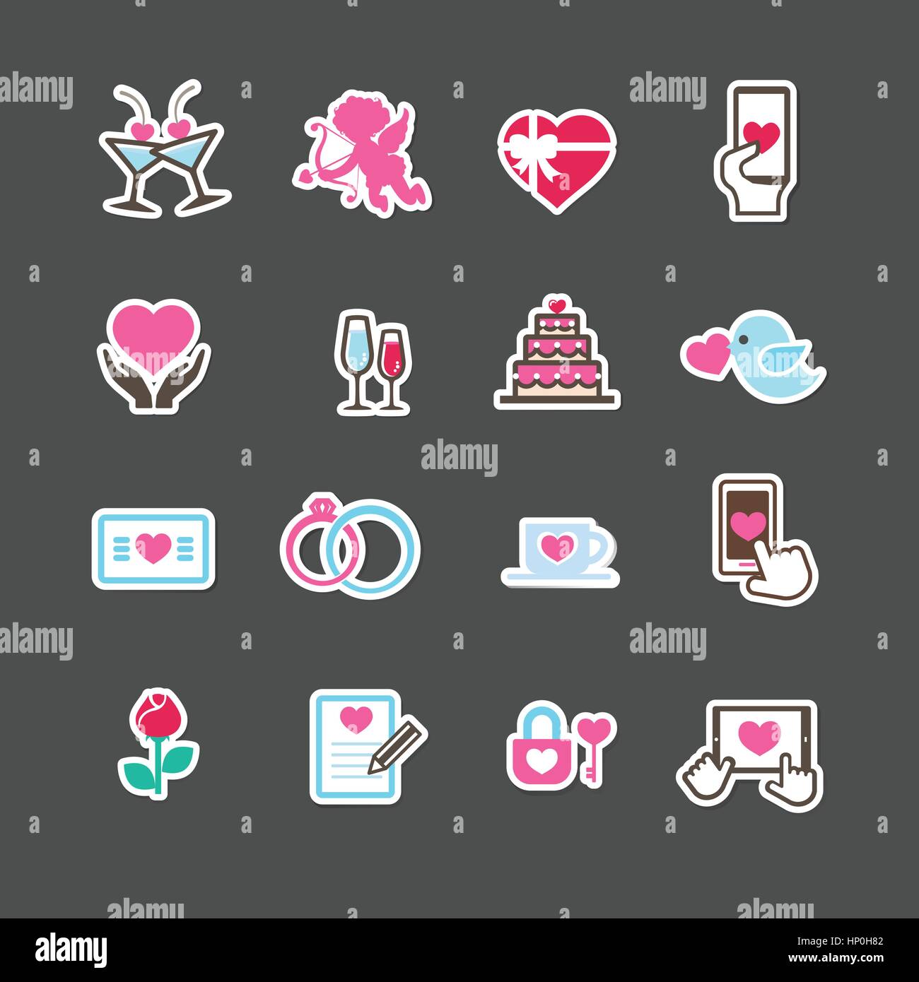 Set of valentine day icons for love and wedding card decoration sticker ...