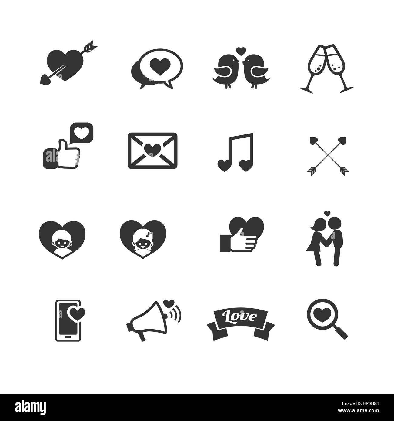 Set of valentine day icons for love and wedding card decoration with ...