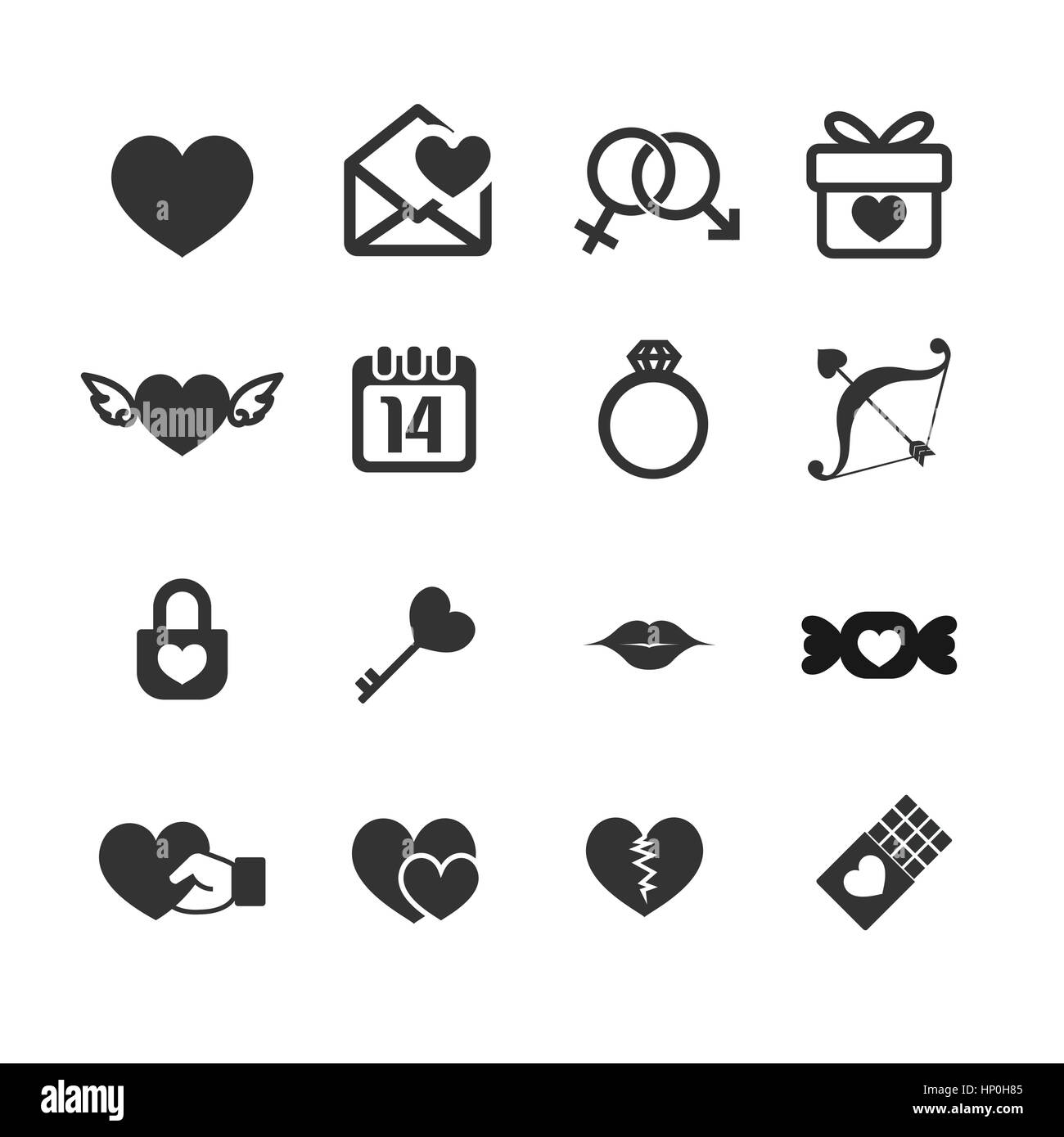Set of valentine day icons for love and wedding card decoration with ...