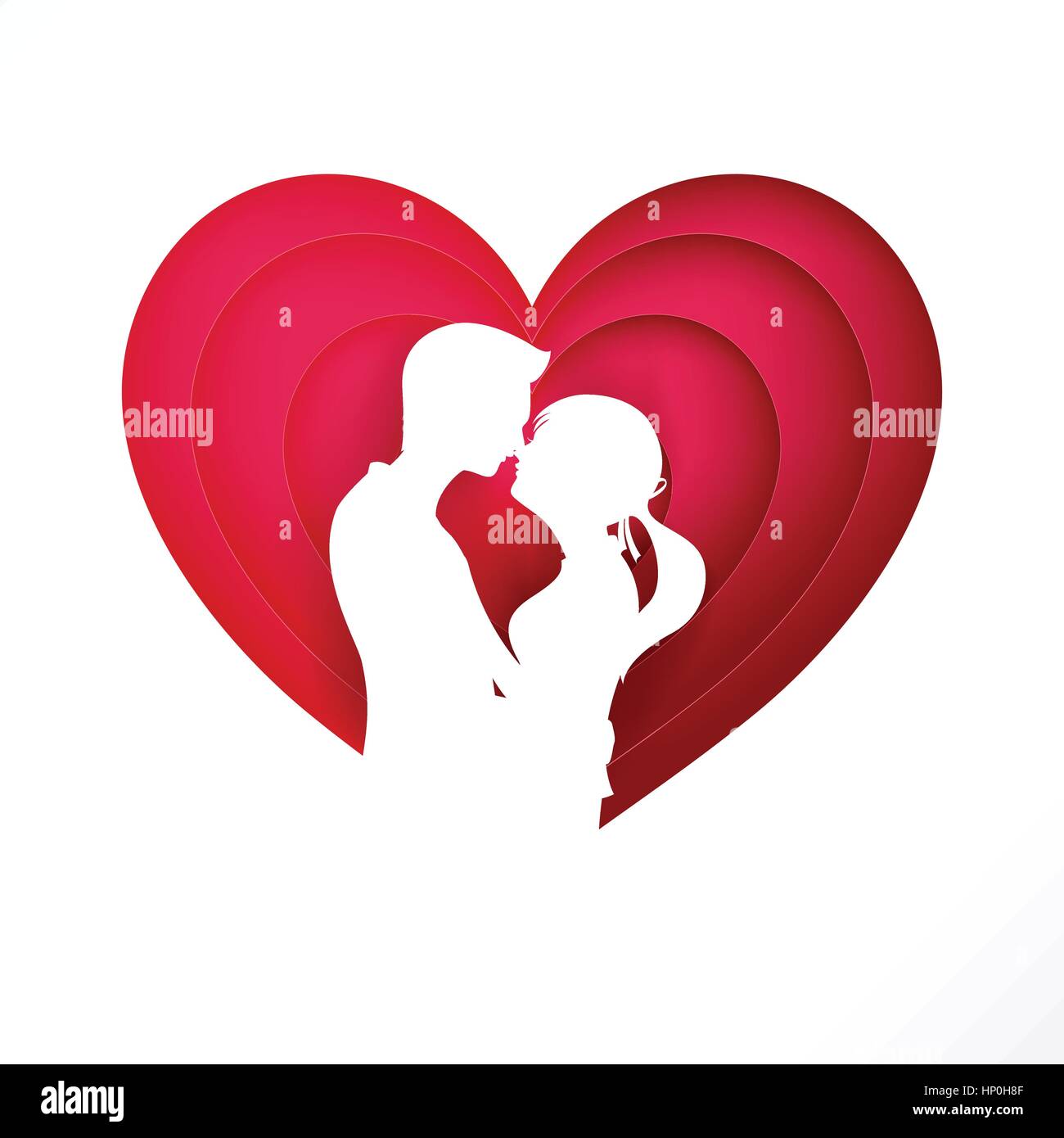 The Silhouette couple on pink heart for valentine and wedding card ...