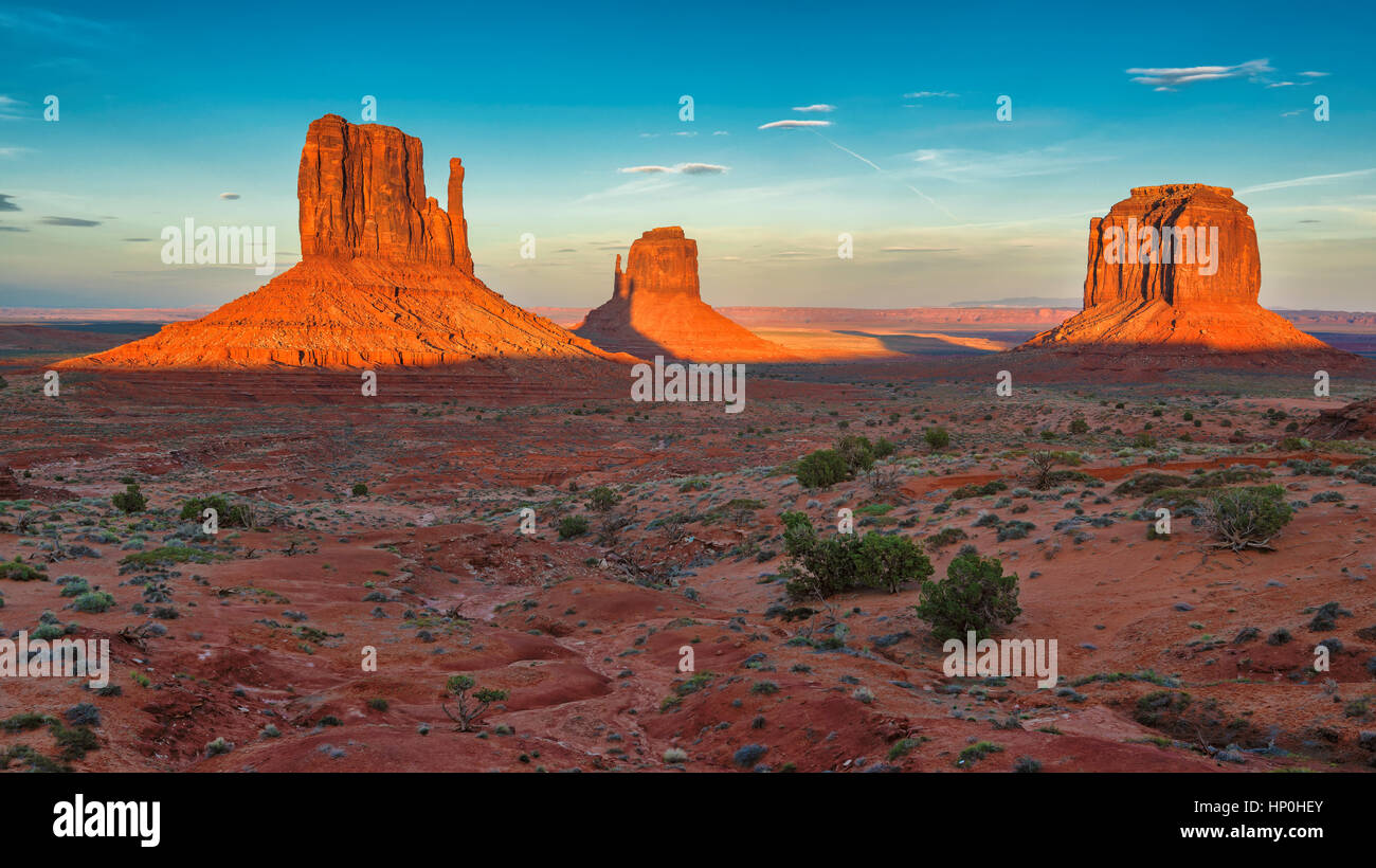 Monument Valley at Sunset, Arizona. Stock Photo