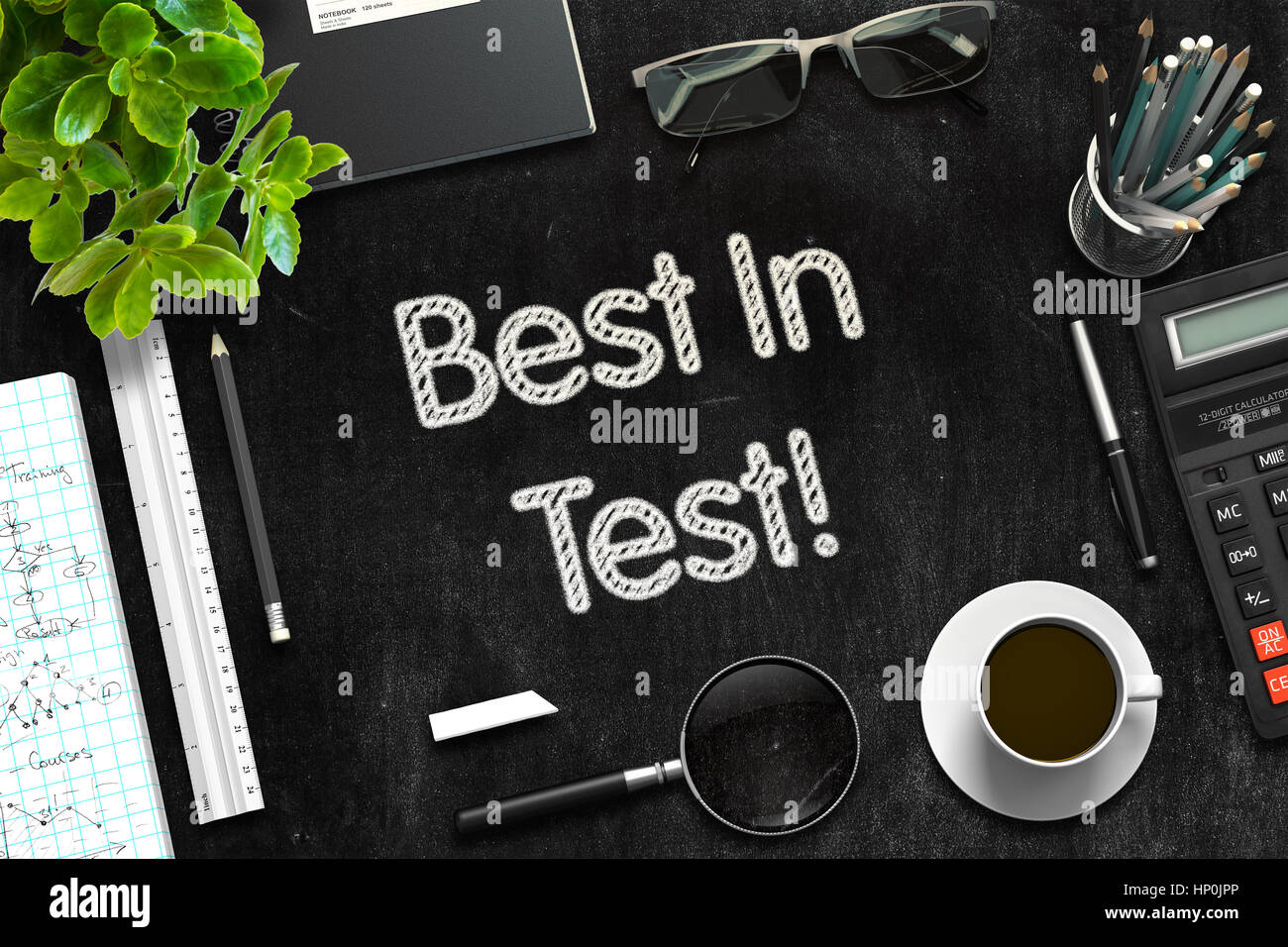 Black Chalkboard with Best In Test Concept. 3D Rendering. Stock Photo