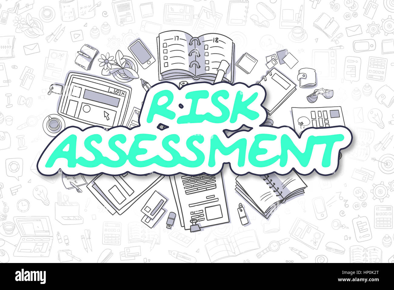 Risk Assessment - Cartoon Green Word. Business Concept. Stock Photo
