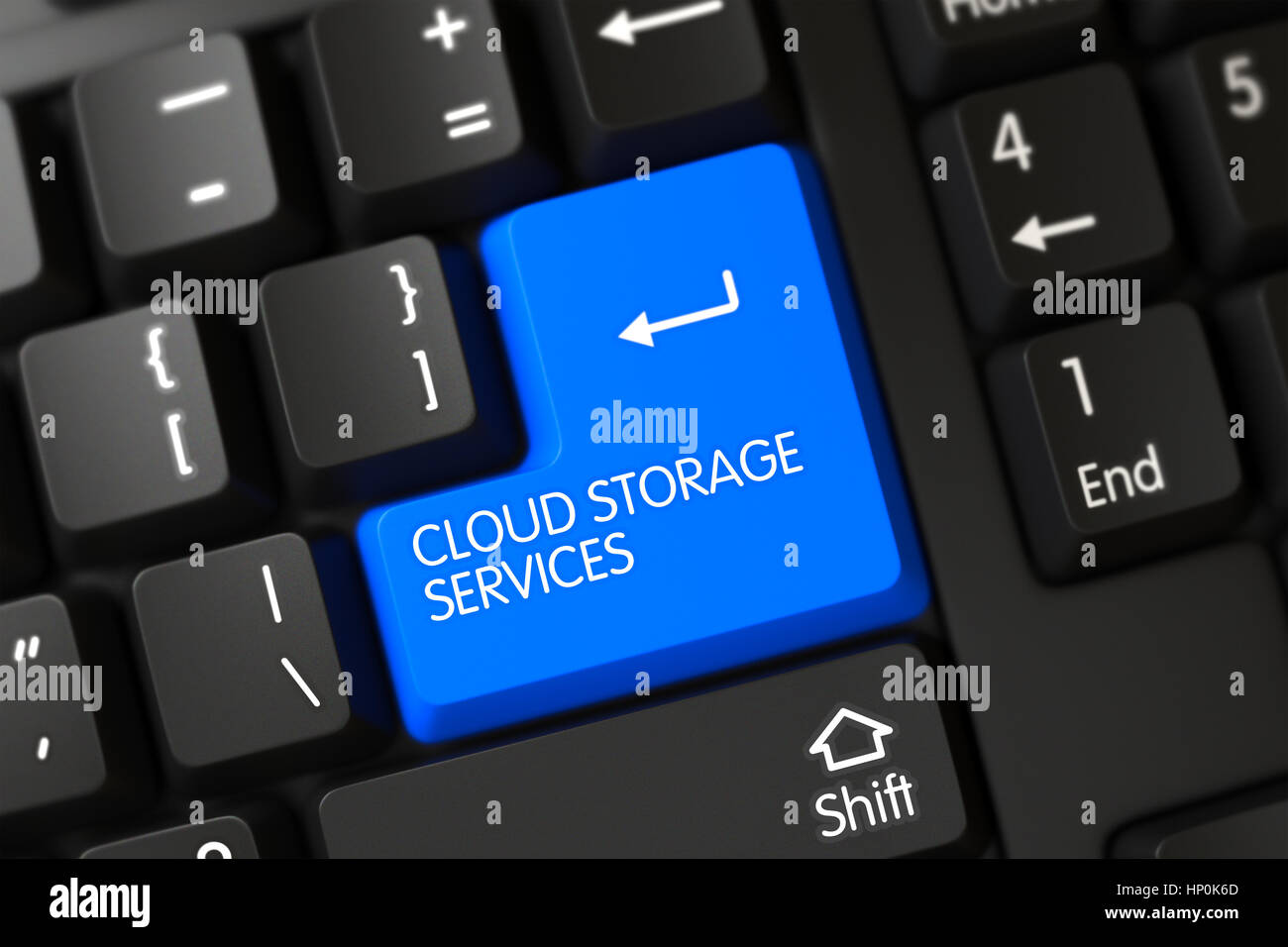 Blue Cloud Storage Services Keypad on Keyboard. 3D. Stock Photo