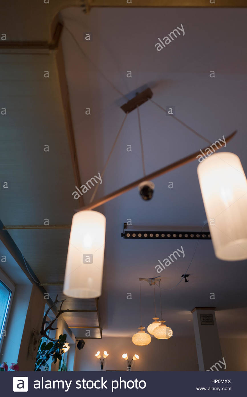 Cafe Ceiling Coffee Shop Electric Lamp Shade Lit Stock Photo