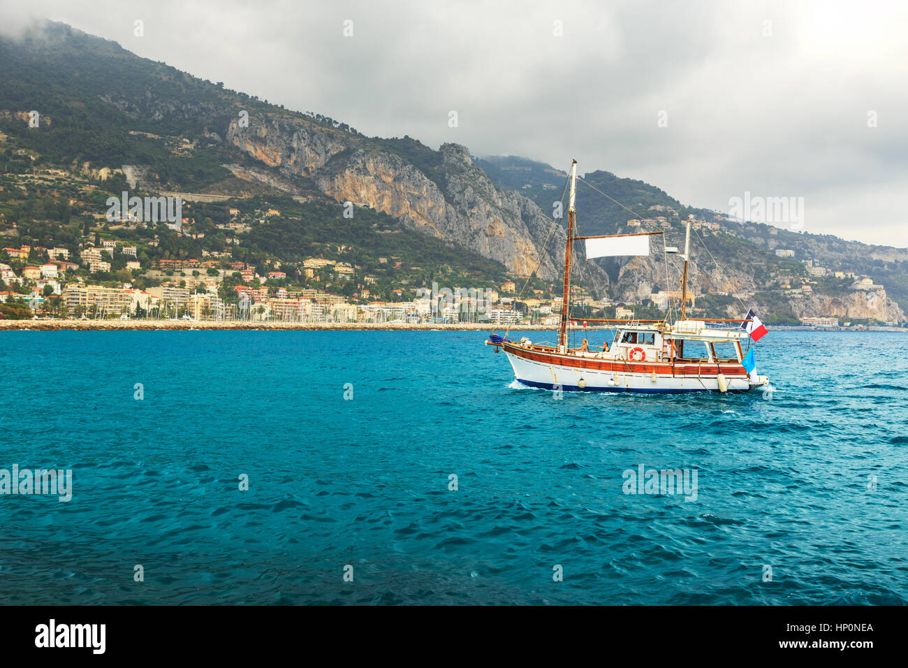 Sailing ship yachts near french riviera, near MentonFrance Stock Photo