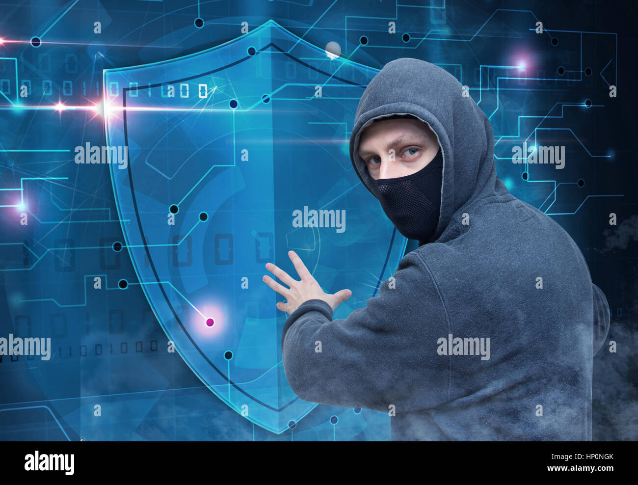 hacker breaking cyber security protection Stock Photo
