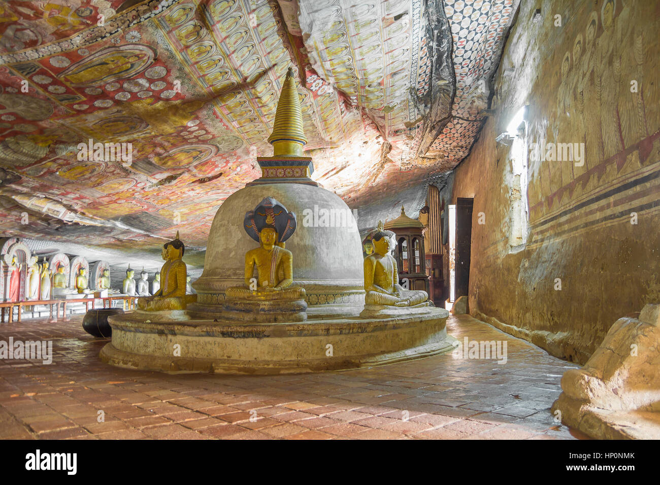dambulla cave with buddha statues on sri lanka Stock Photo