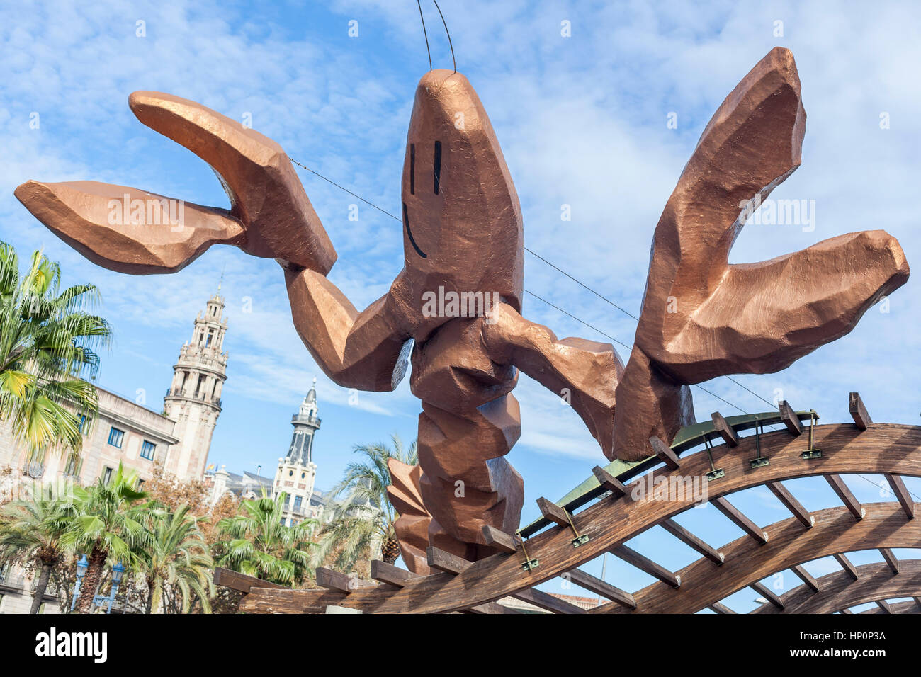 BARCELONA,SPAIN-NOVEMBER 25,2016: Urban art, sculpture La Gamba (Prawn) by Xavier Mariscal. Port Vell. Barcelona. Stock Photo