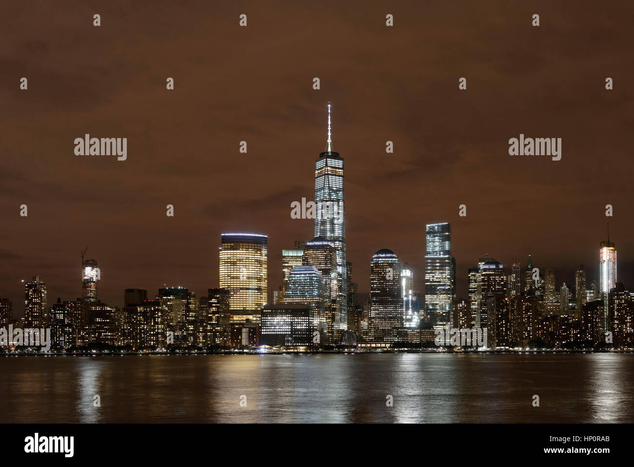 Skyline at night, New York City, New York, USA Stock Photo