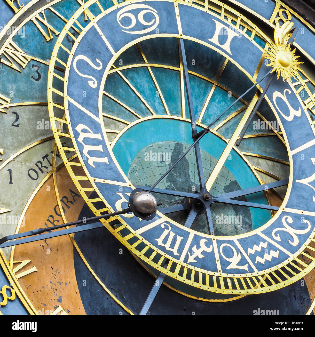 Closeup of the astronomic clock at the town hall of Prague, Czech Republic Stock Photo