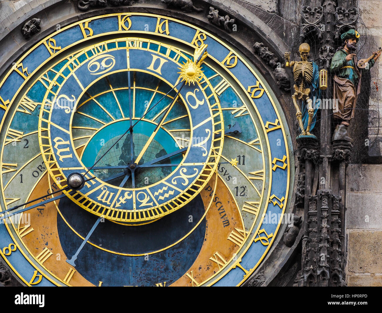 Closeup of the astronomic clock at the town hall of Prague, Czech Republic Stock Photo