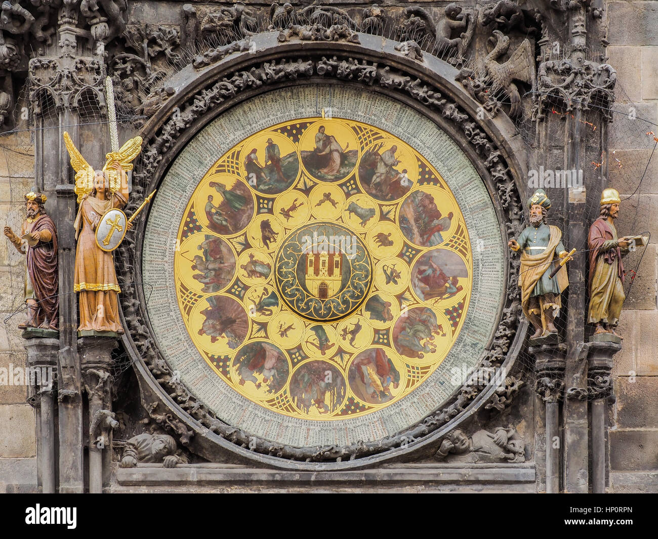 Closeup of the calendar of the  astronomic clock at the town hall of Prague, Czech Republic Stock Photo