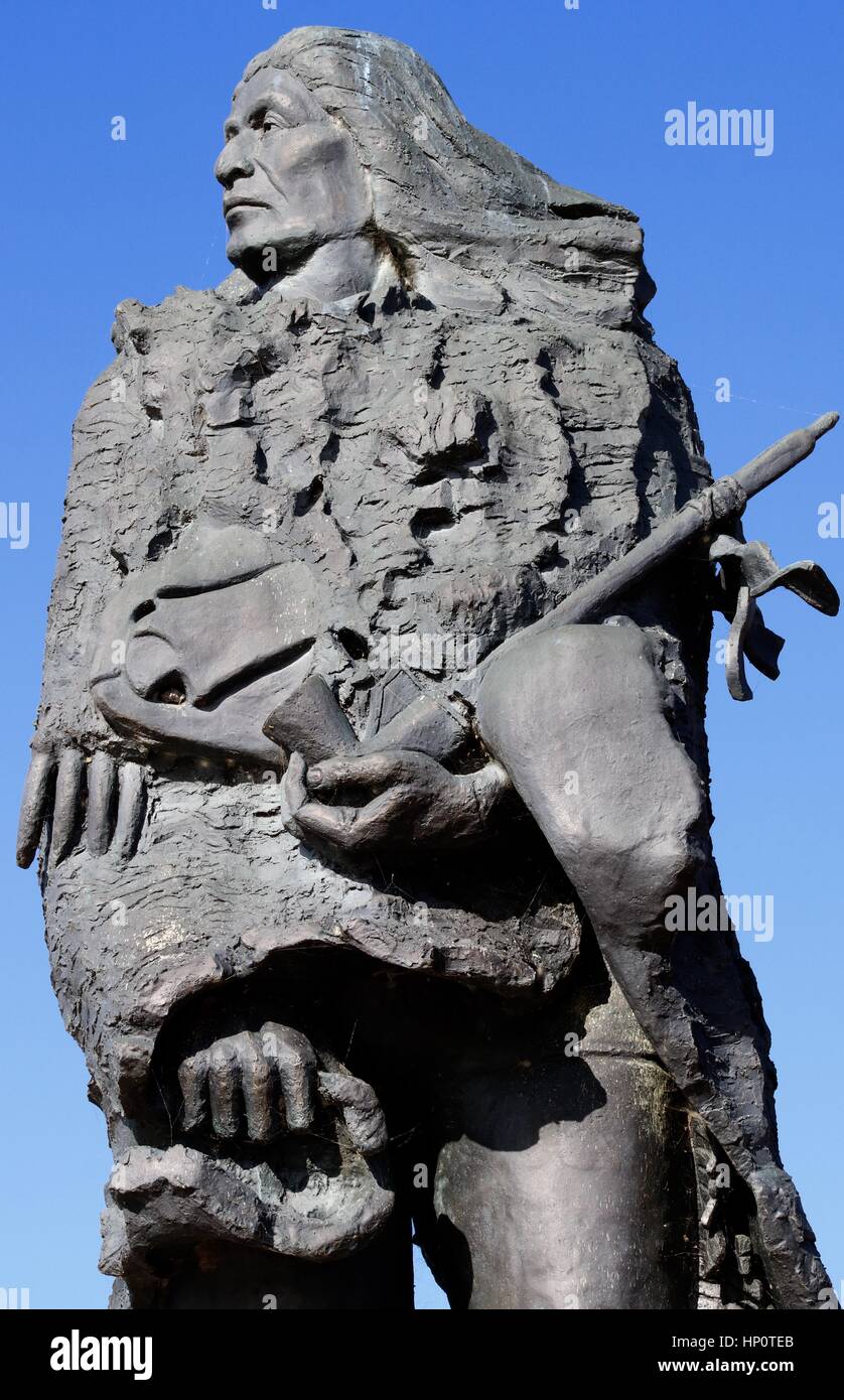 Native American statue in Pottawatomie Park, St. Charles, Illinois, on