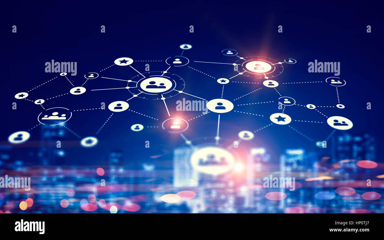 Social connection concept with lines on dark background. 3D rendering ...