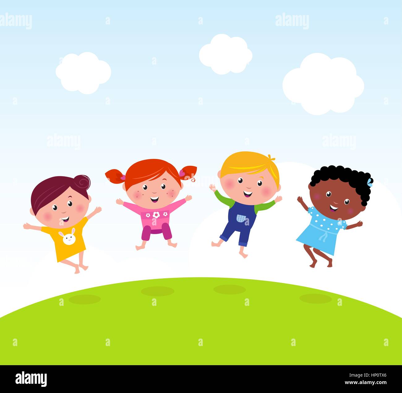 9444322 - happy jumping girls and boy. vector illustration of kids ...