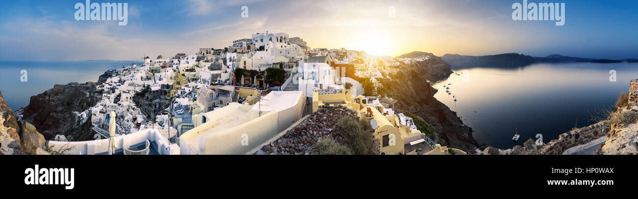 Panoramic view of Oia village on Santorini island, Greece. Stock Photo