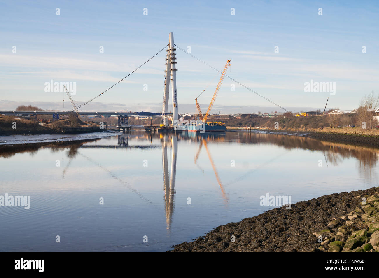 Construction of new river Wear bridge in Sunderland, England UK Stock