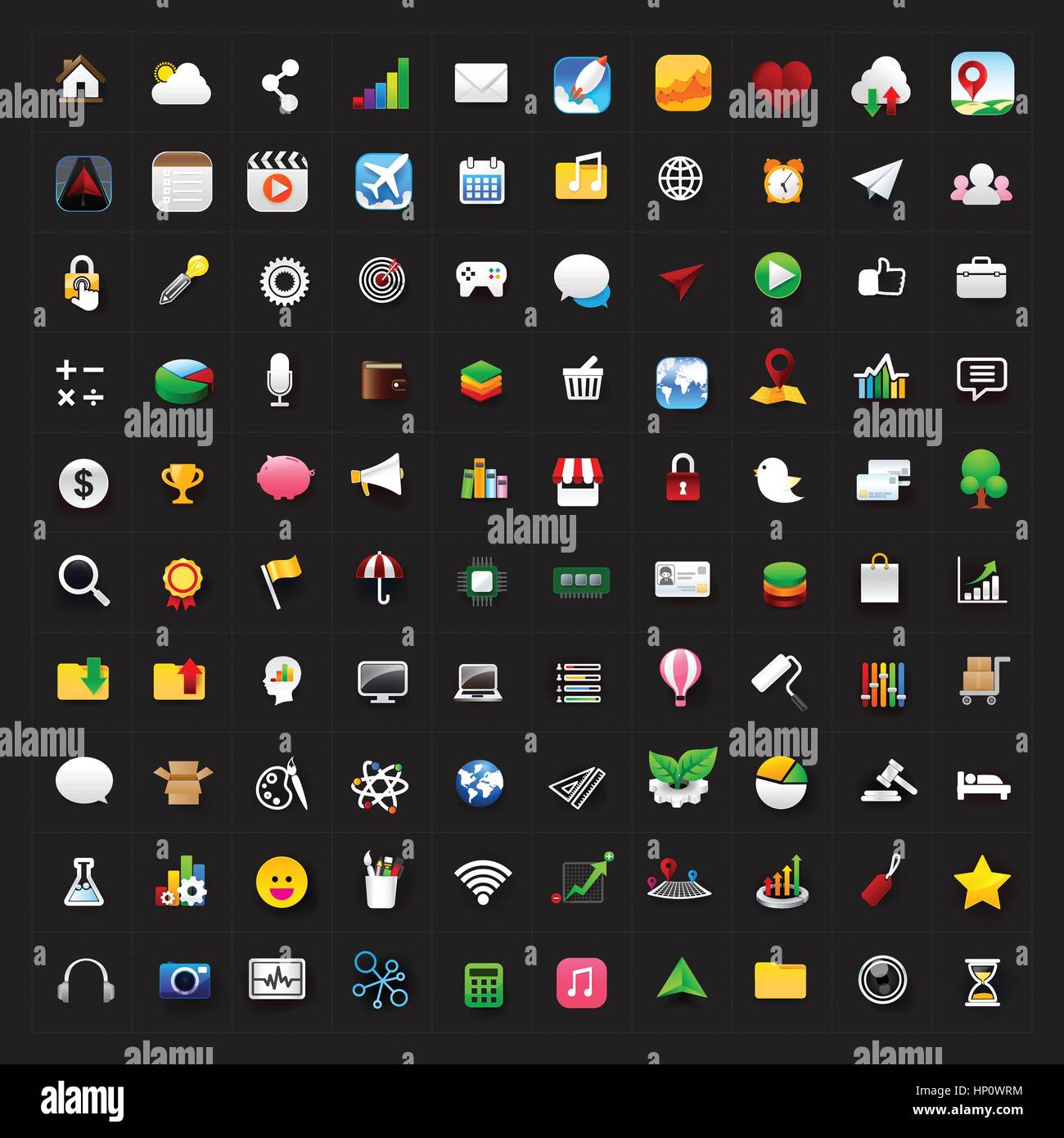 Set of 100 icon for mobile app and user interface vector eps10 Stock Vector