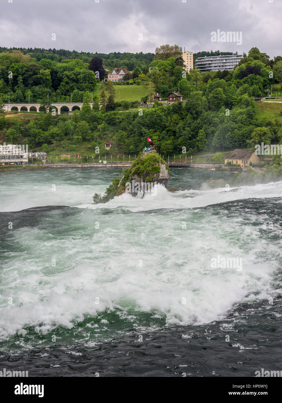 The Rhine Falls in cloudy weather in Neuhausen am Rheinfall