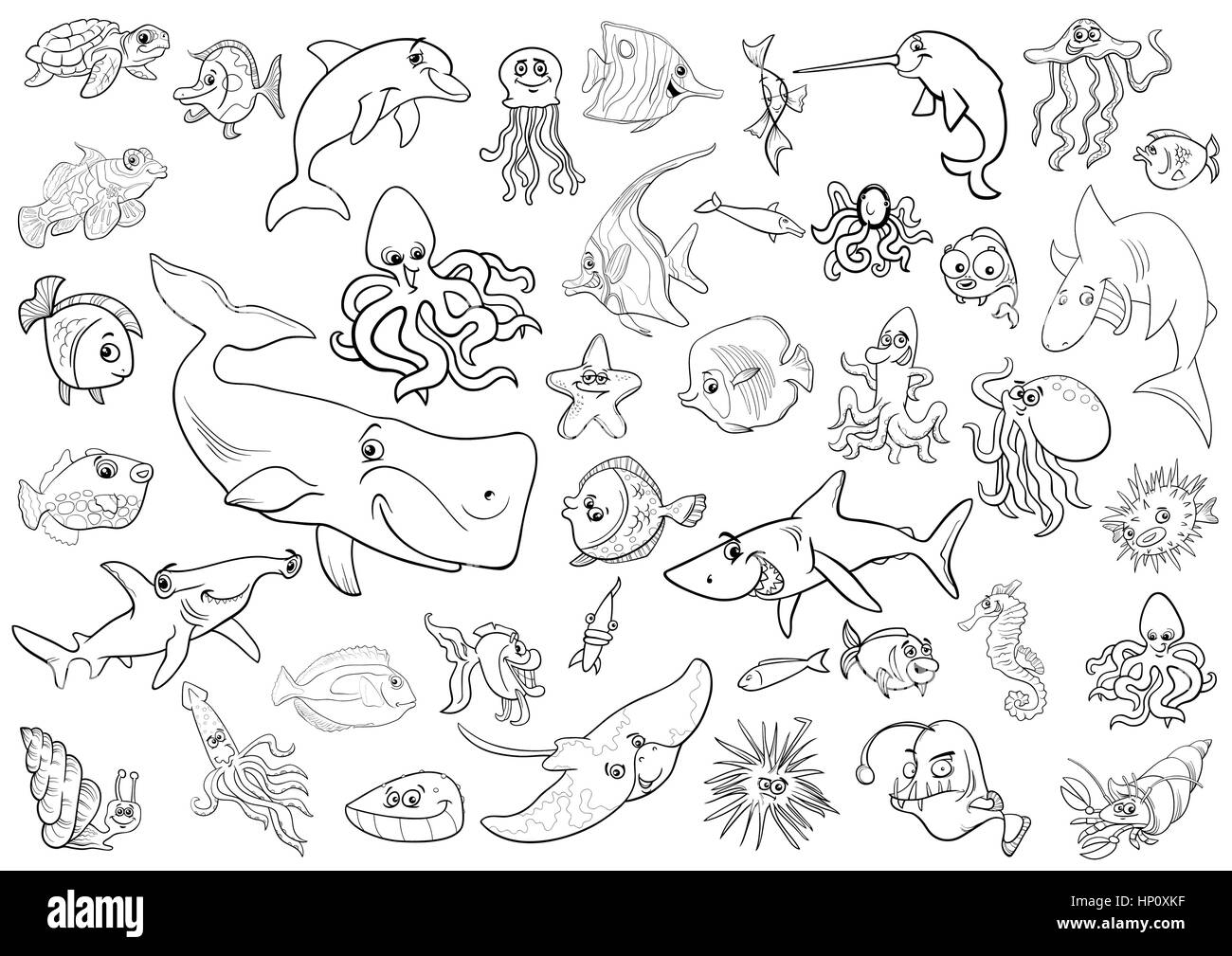 Black and White Cartoon Illustrations of Sea Life Animals and Fish Characters Group Coloring Page Stock Vector Image & Art - Alamy Black and White Cartoon Illustrations of Sea Life Animals and Fish Characters Group Coloring Page Stock Vector Image & Art - Alamy