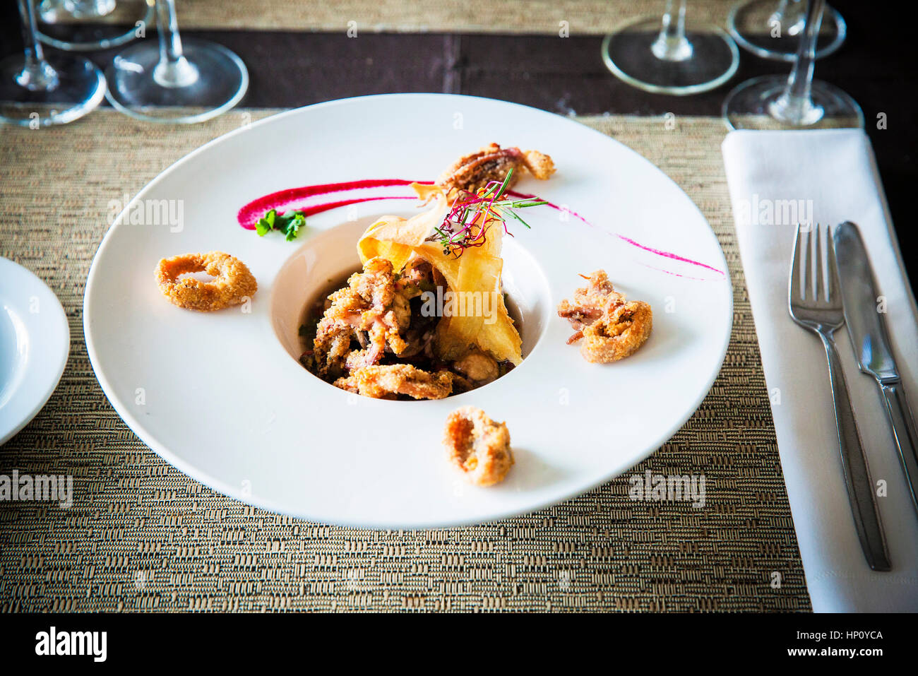 Gourmet fried seafood dish Stock Photo