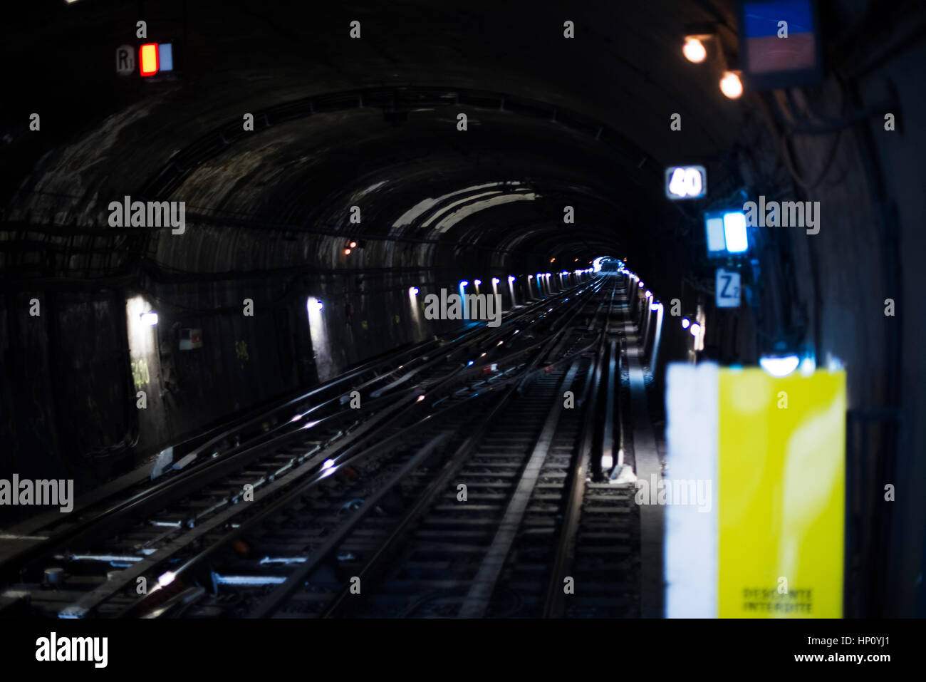 Subway tunnel and tracks Stock Photo
