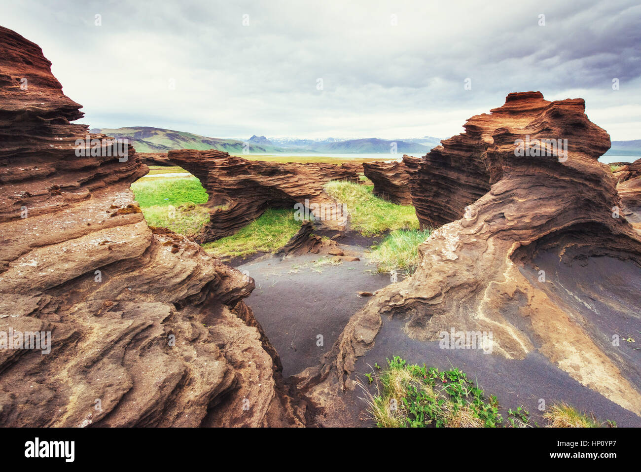 Texture of rocks melted by volcanic magma Stock Photo