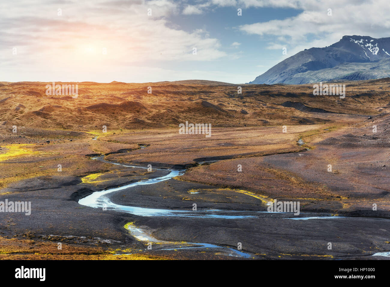The beautiful landscape of mountains and rivers in Iceland. Stock Photo