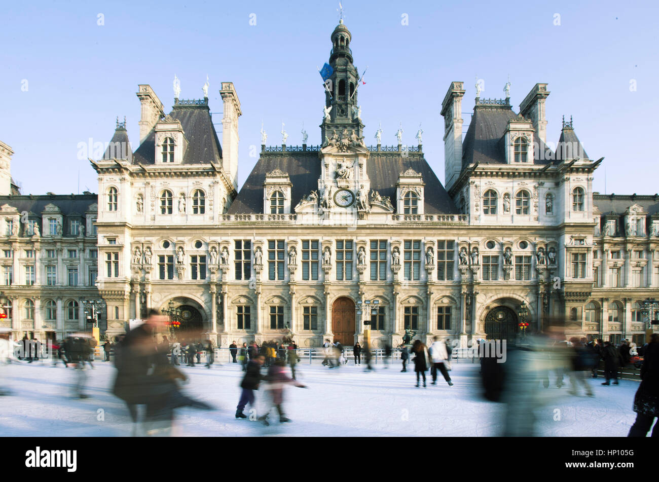 Ice skating at Hotel de Ville ice rink, Paris, France Stock Photo Alamy