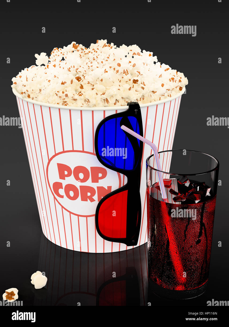 Popcorn and fast food drink. 3Drendering Stock Photo - Alamy