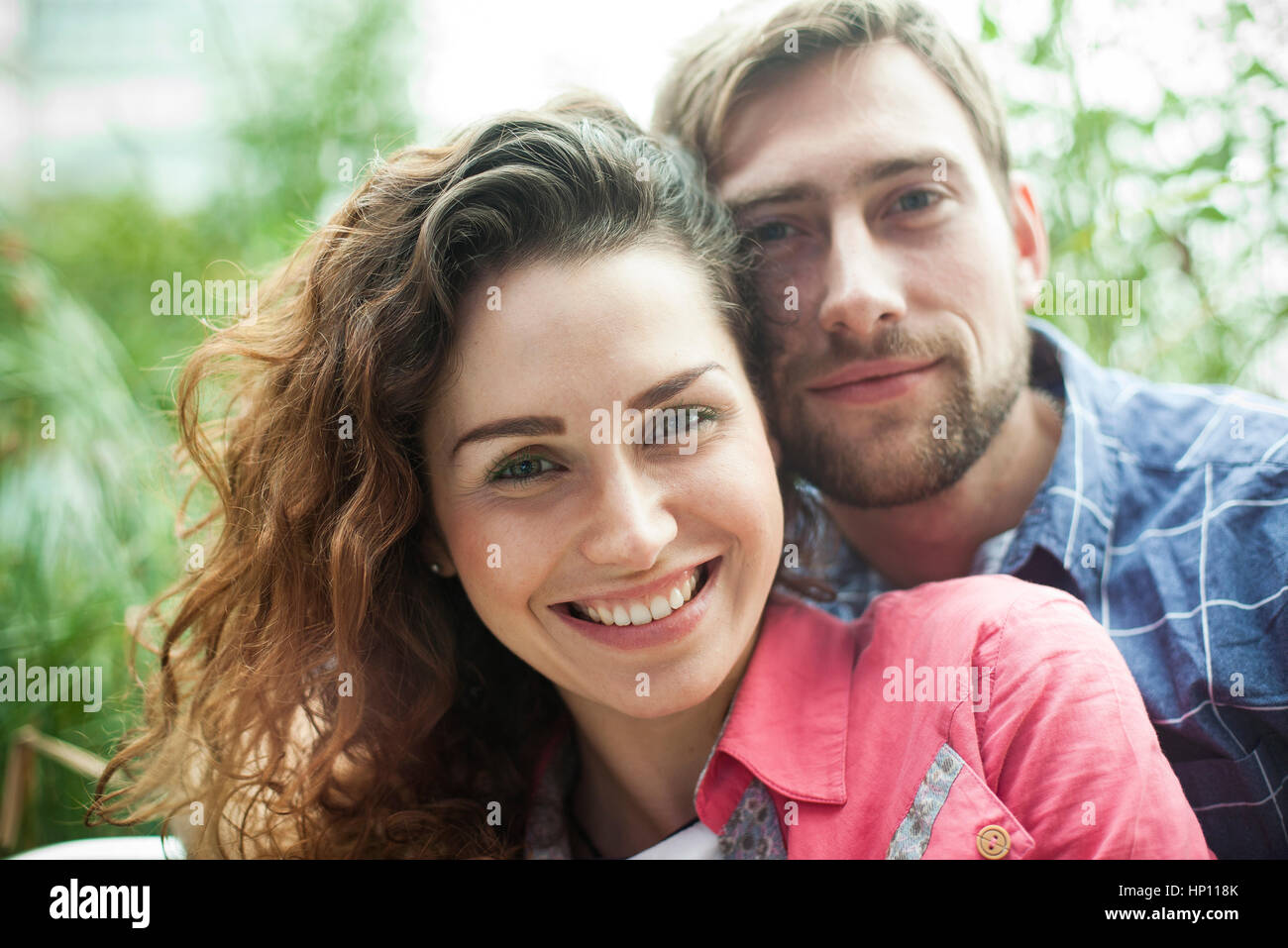 Couple together outdoors, portrait Stock Photo