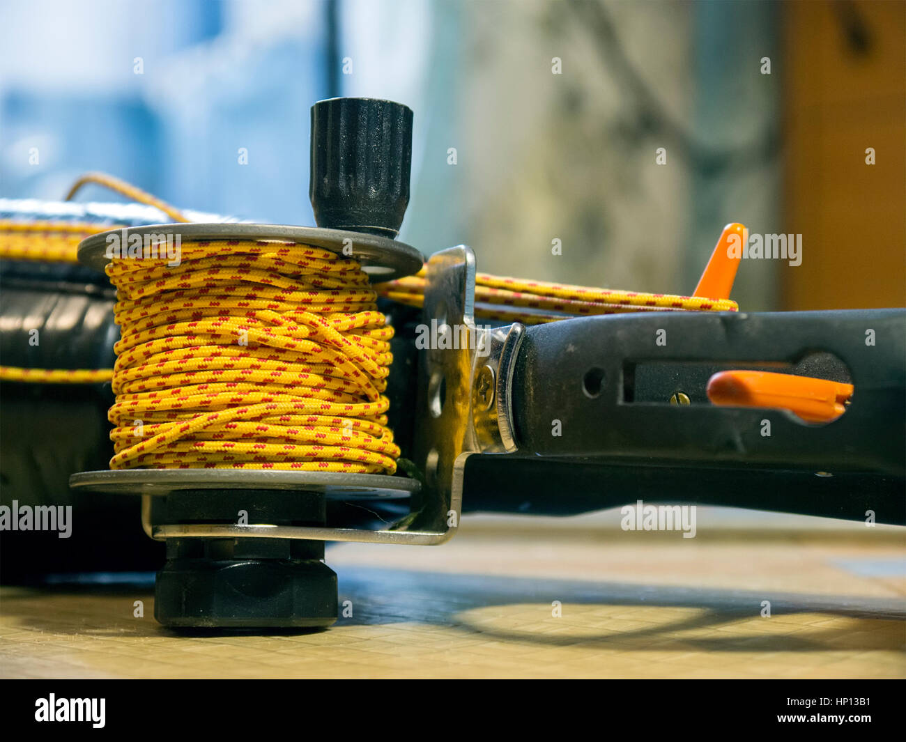 The coil rope on the spear gun Stock Photo - Alamy