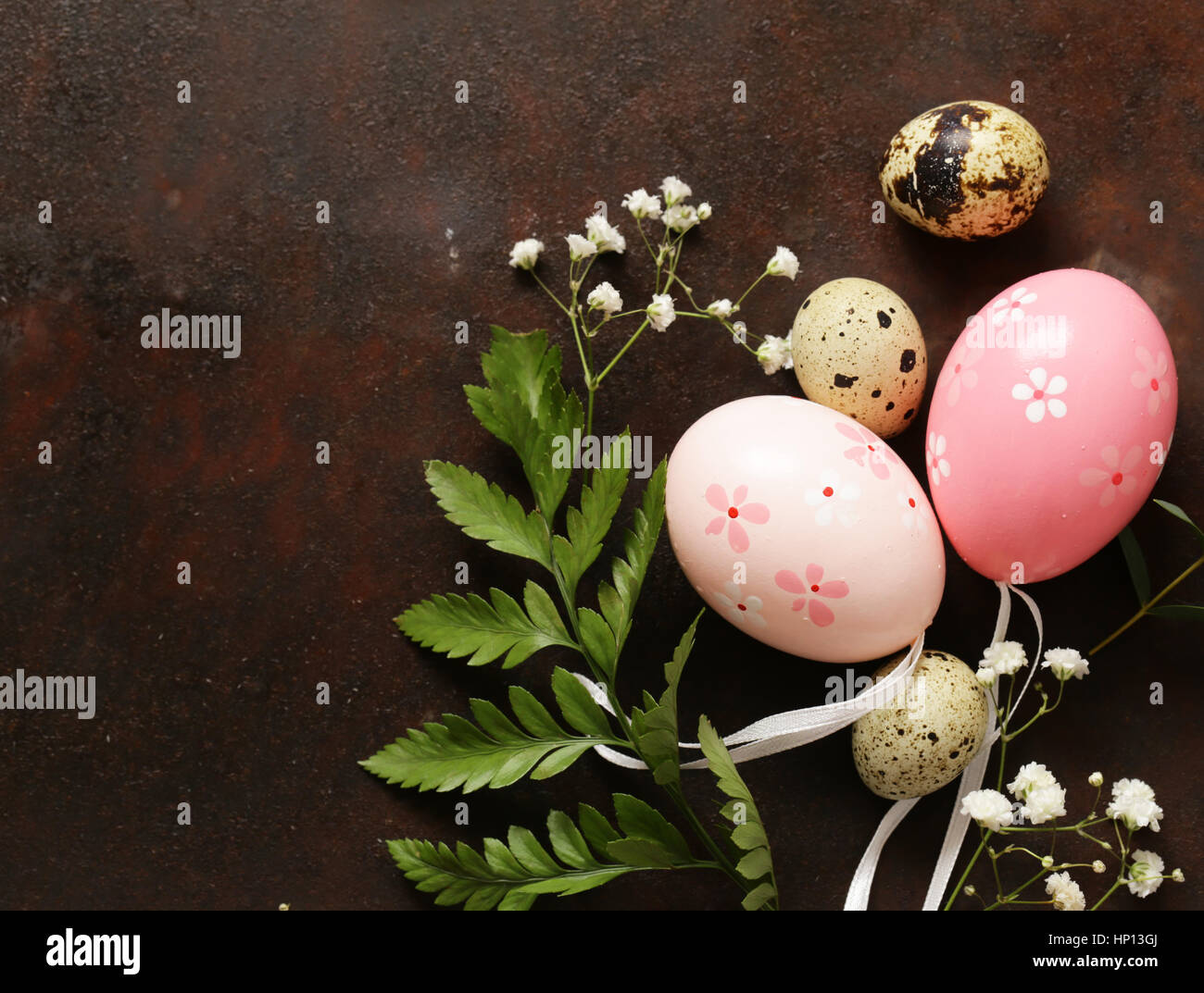 festive Easter spring composition with flowers and eggs Stock Photo - Alamy