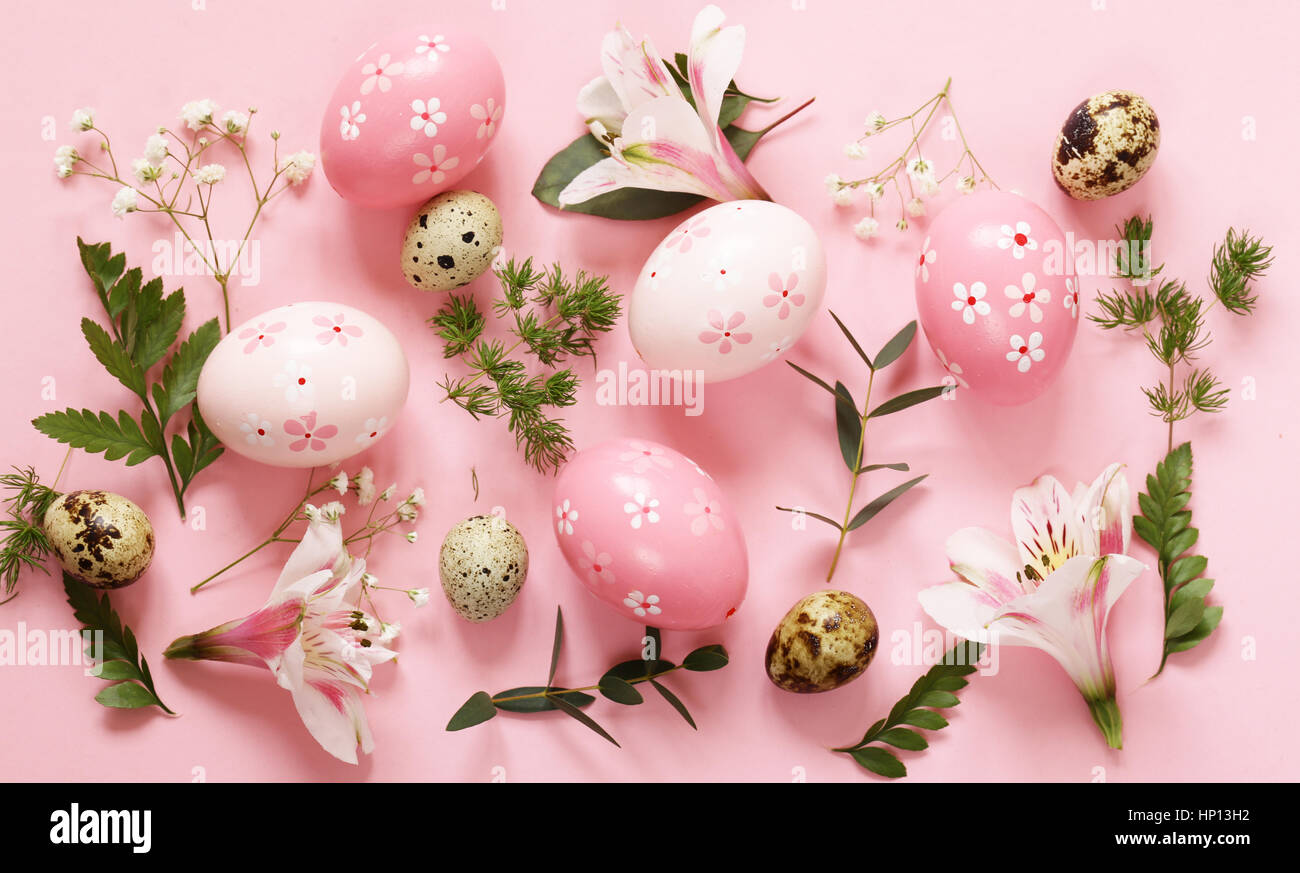 festive Easter spring composition with flowers and eggs Stock Photo - Alamy
