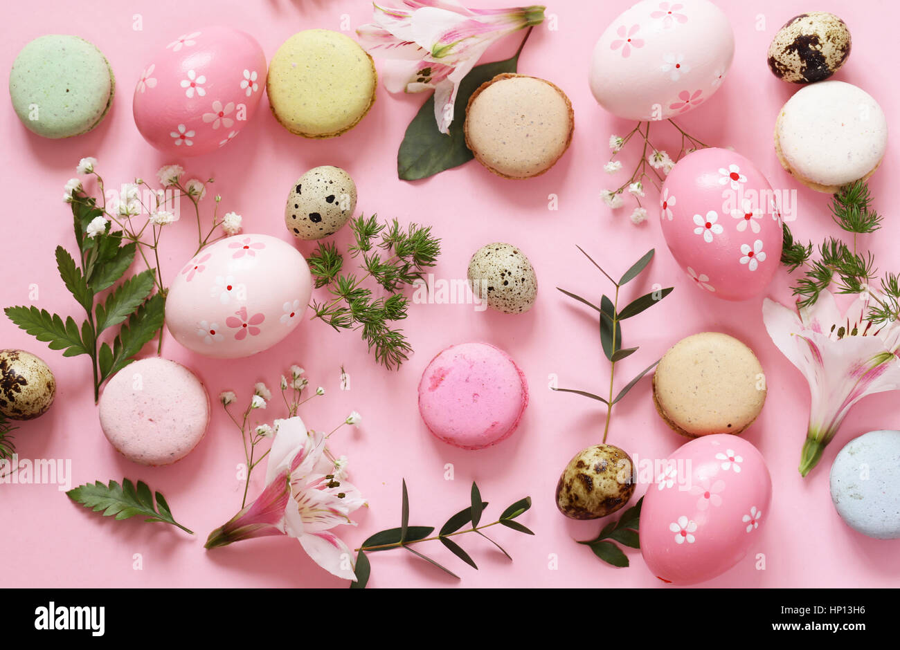festive Easter spring composition with flowers and eggs Stock Photo - Alamy