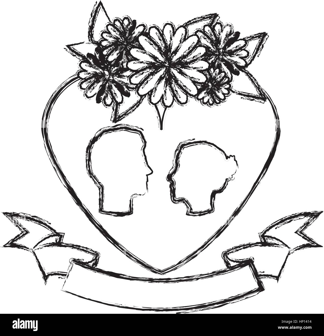 heart frame with silhouette couple love with ornament floral vector ...
