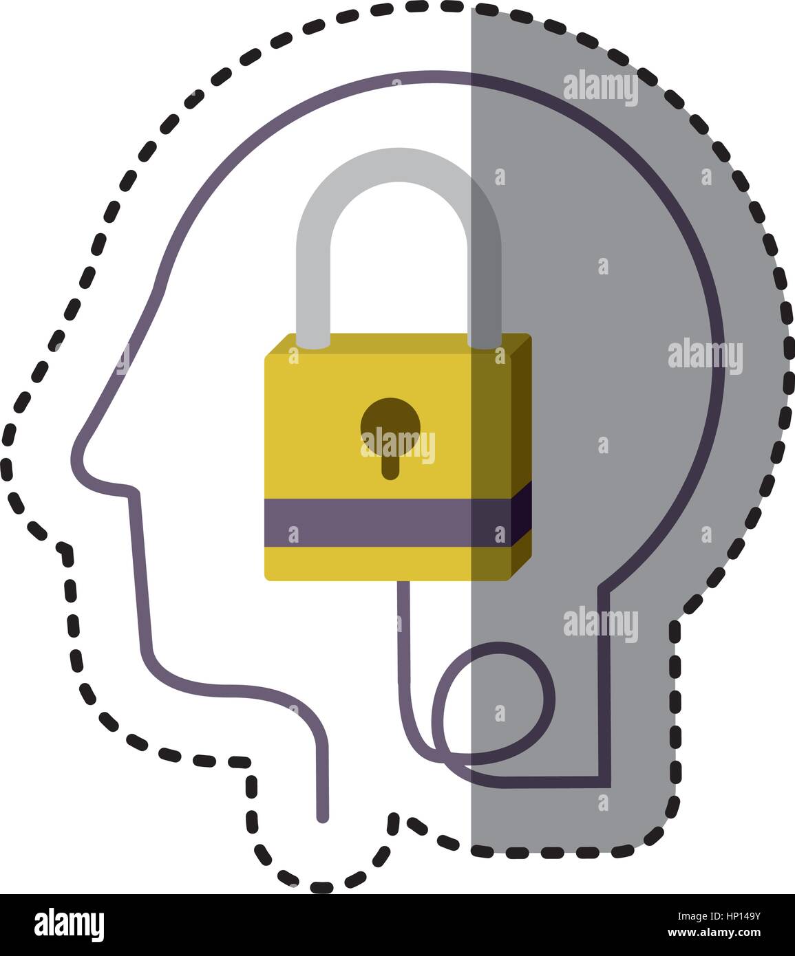 sticker silhouette profile human head with closed padlock vector ...