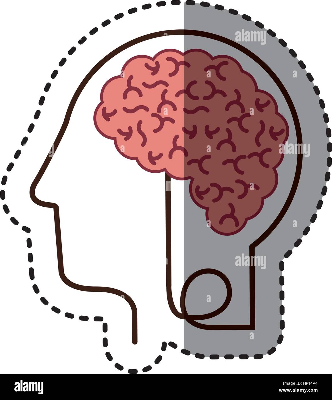 sticker silhouette profile human head with brain vector illustration ...