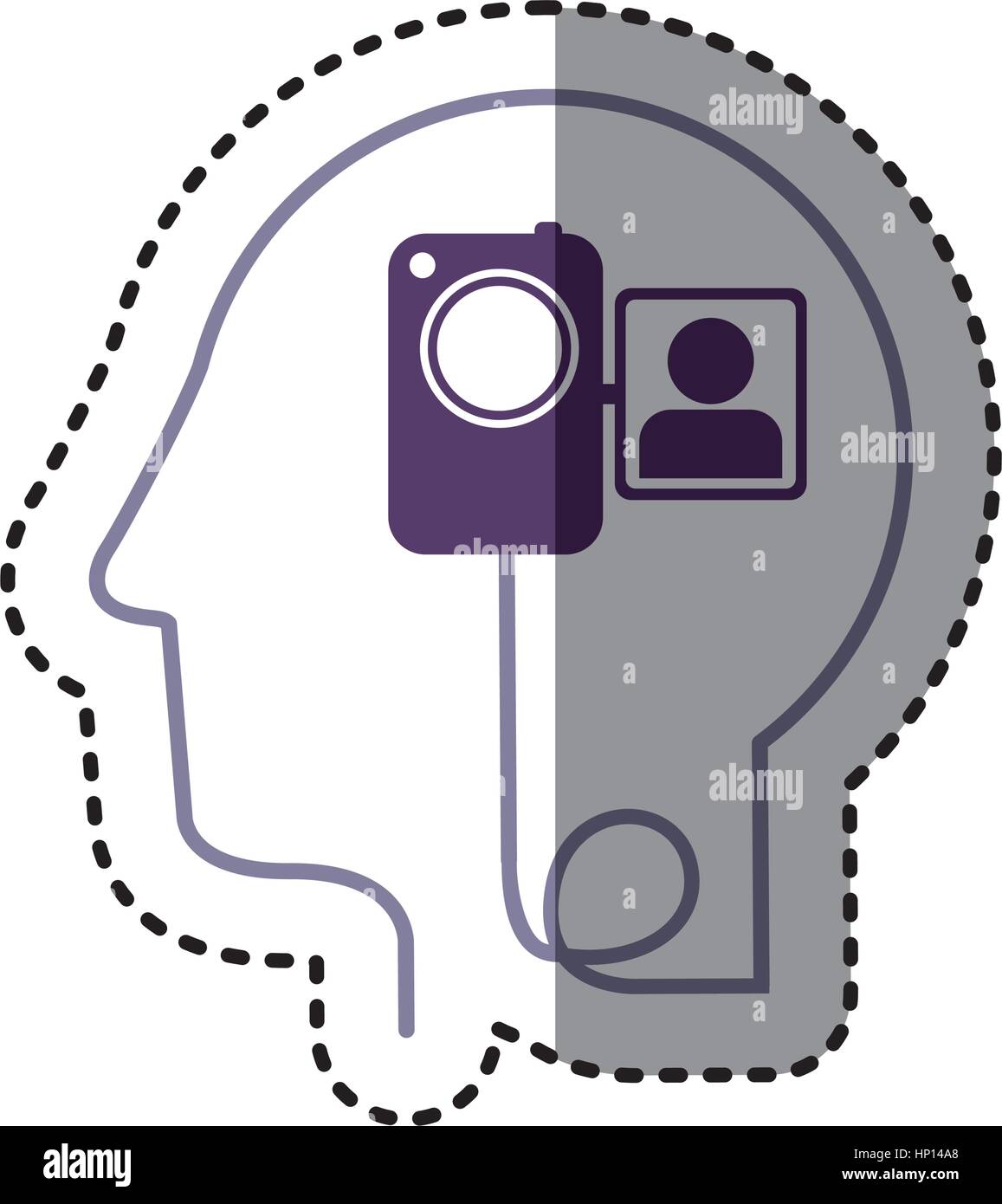 sticker silhouette profile human head with video camera vector ...