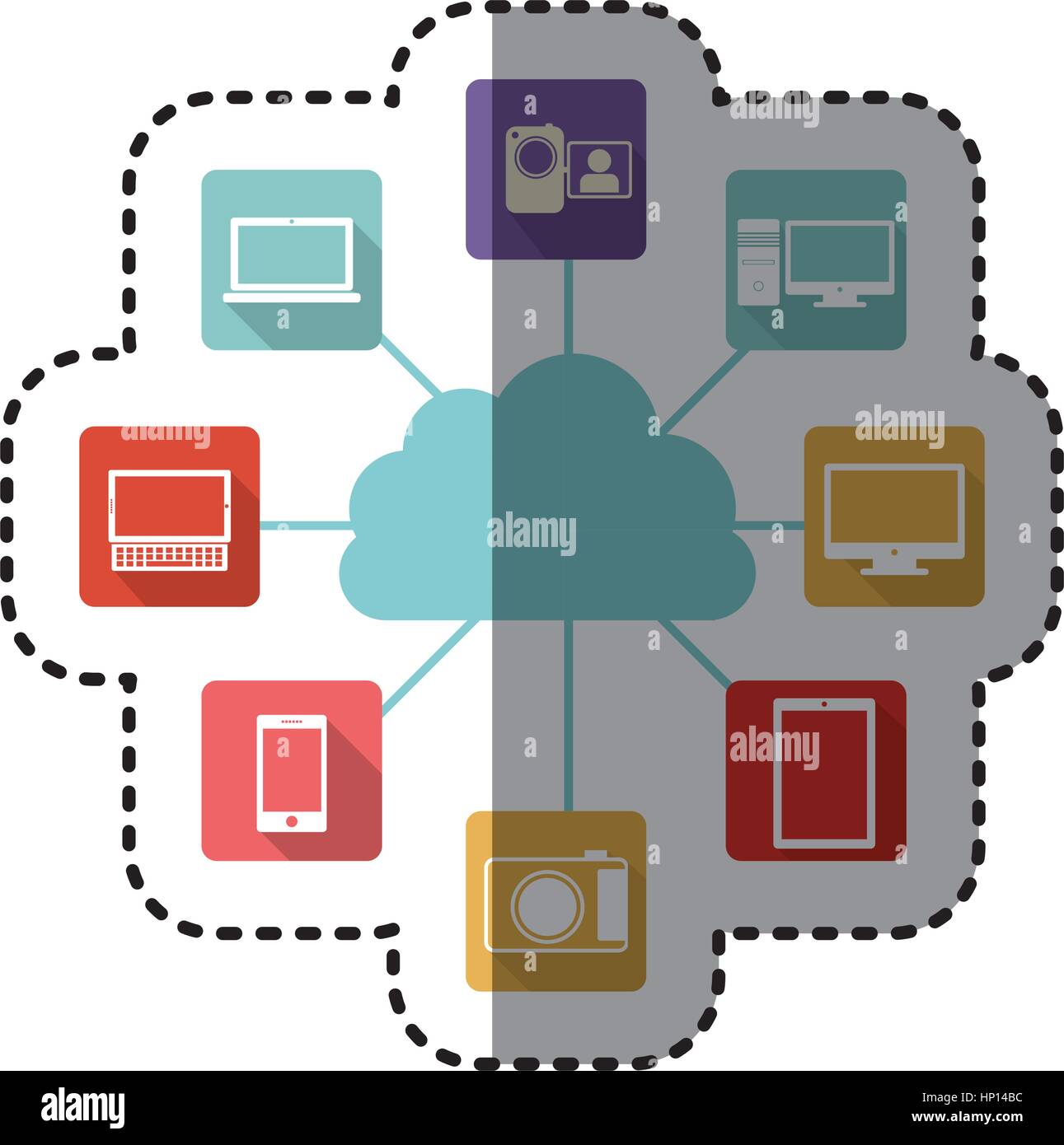 sticker colorful cloud storage with icon apps vector illustration Stock