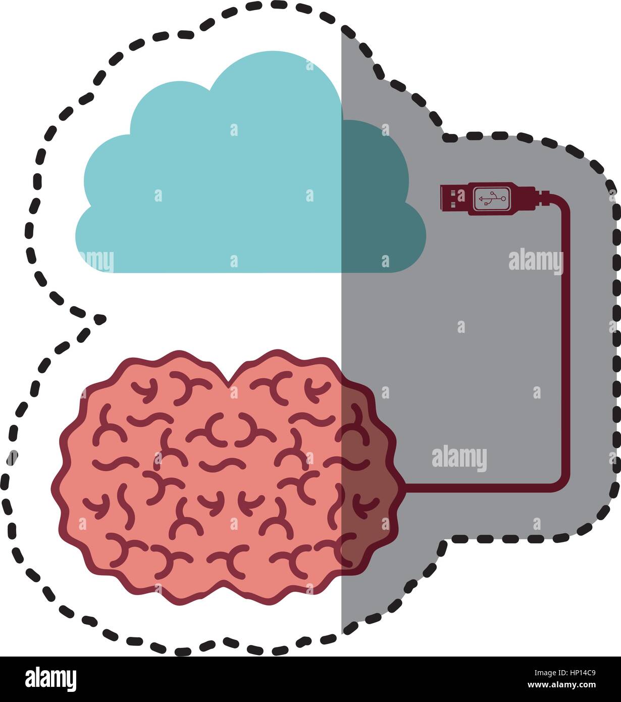 sticker brain hosting data in cloud storage vector illustration Stock ...
