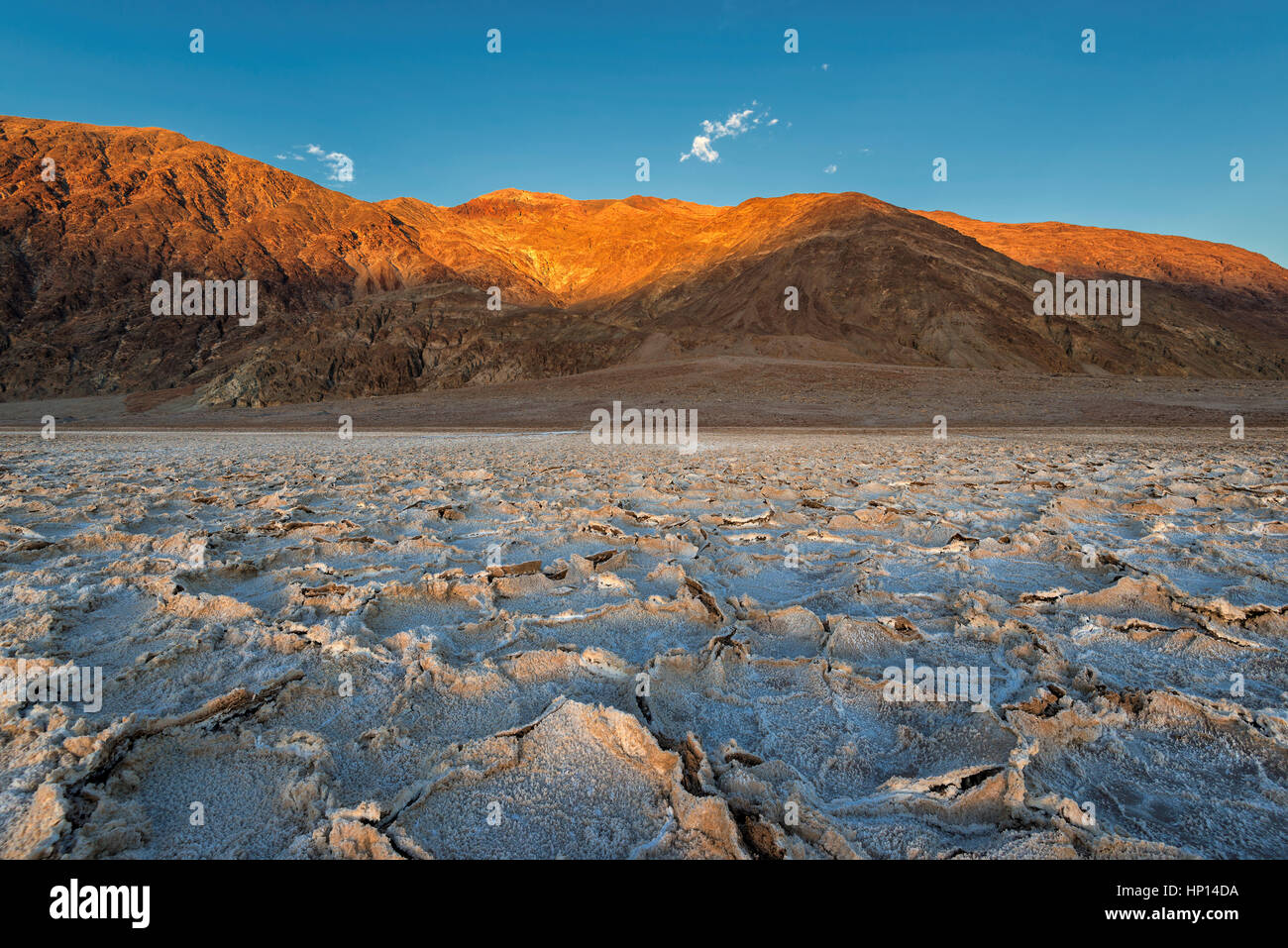 Sunset at Badwater basin, Death Valley National Park Stock Photo