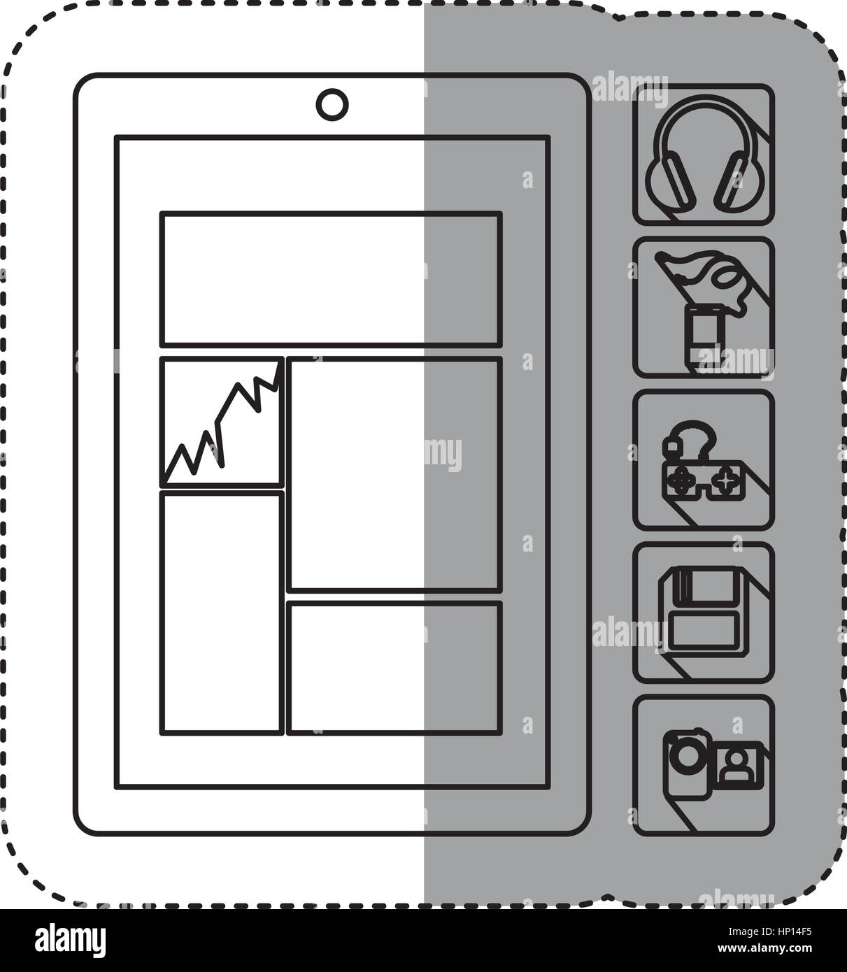 sticker silhouette tech table and icon apps vector illustration Stock ...