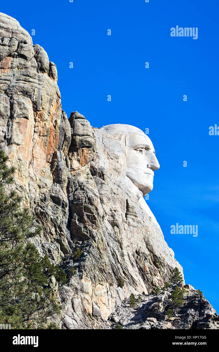 Side view of George Washington at Mount Rushmore National Monument, South Dakota, USA. Stock Photo